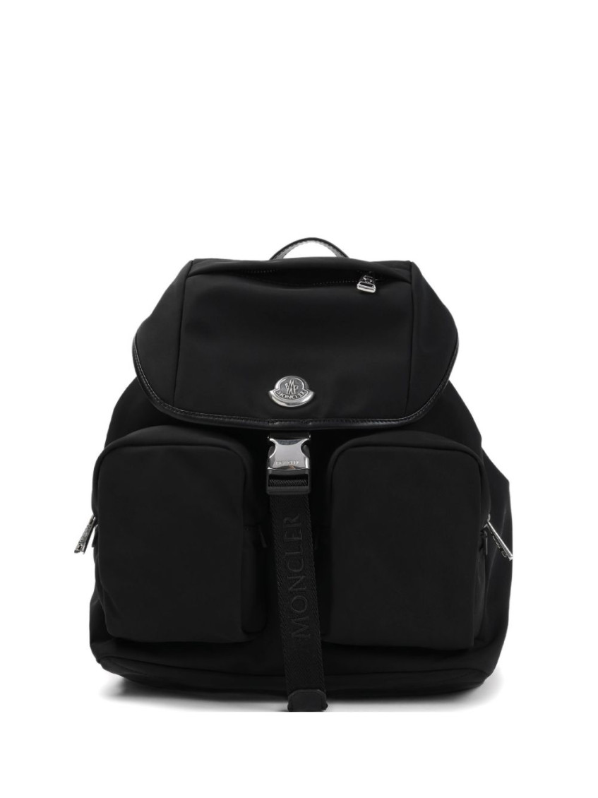 Moncler Black Polyester Backpack With Multiple Storage In Black