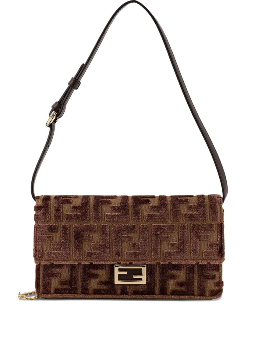 Fendi Brown Ff Jacquard Shoulder Bag In Multi