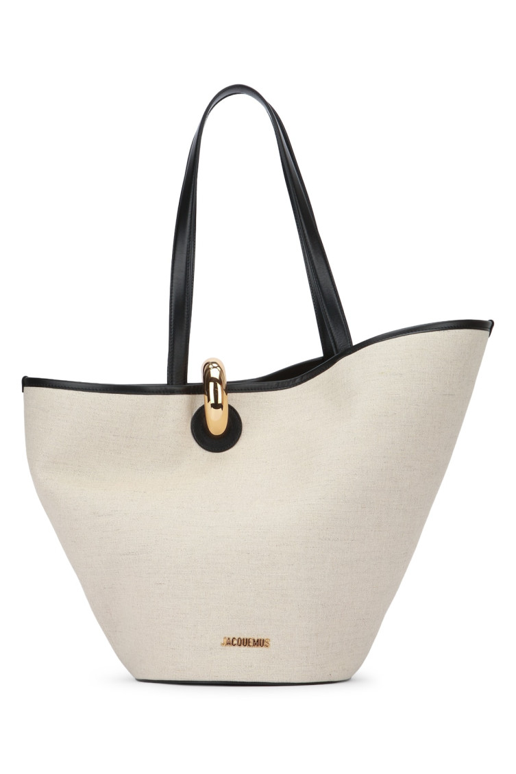 Jacquemus Dual Handle Shoulder Bag With Gold Hardware In White