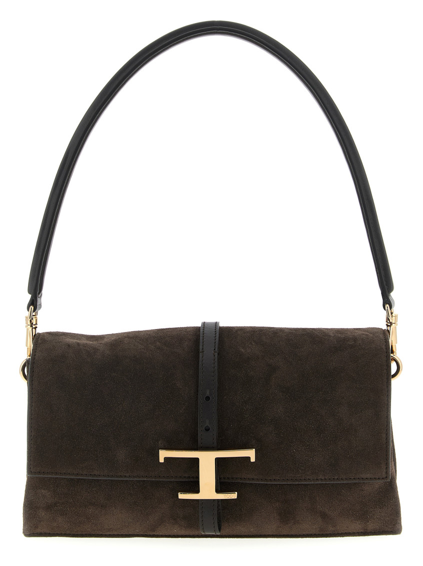 Tod's Mini T Timeless Suede Shoulder Bag In Brown