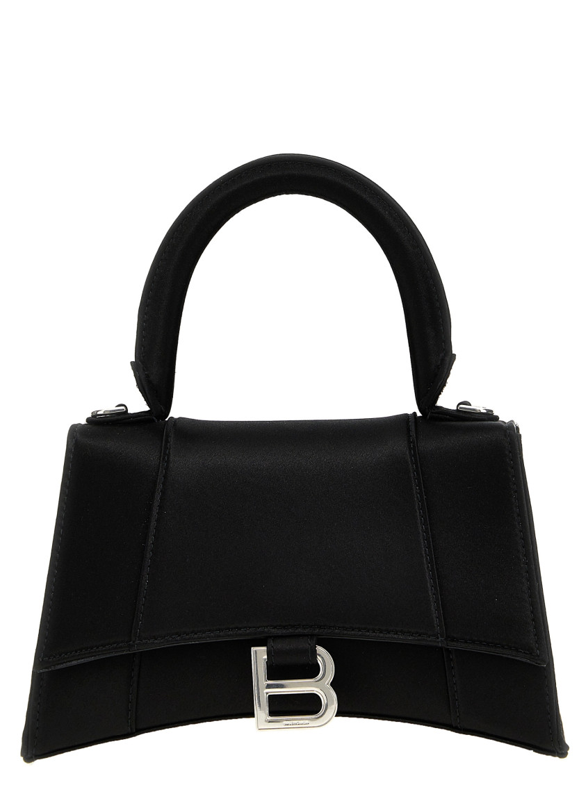 Balenciaga Black Satin Small Hourglass Handbag In Black