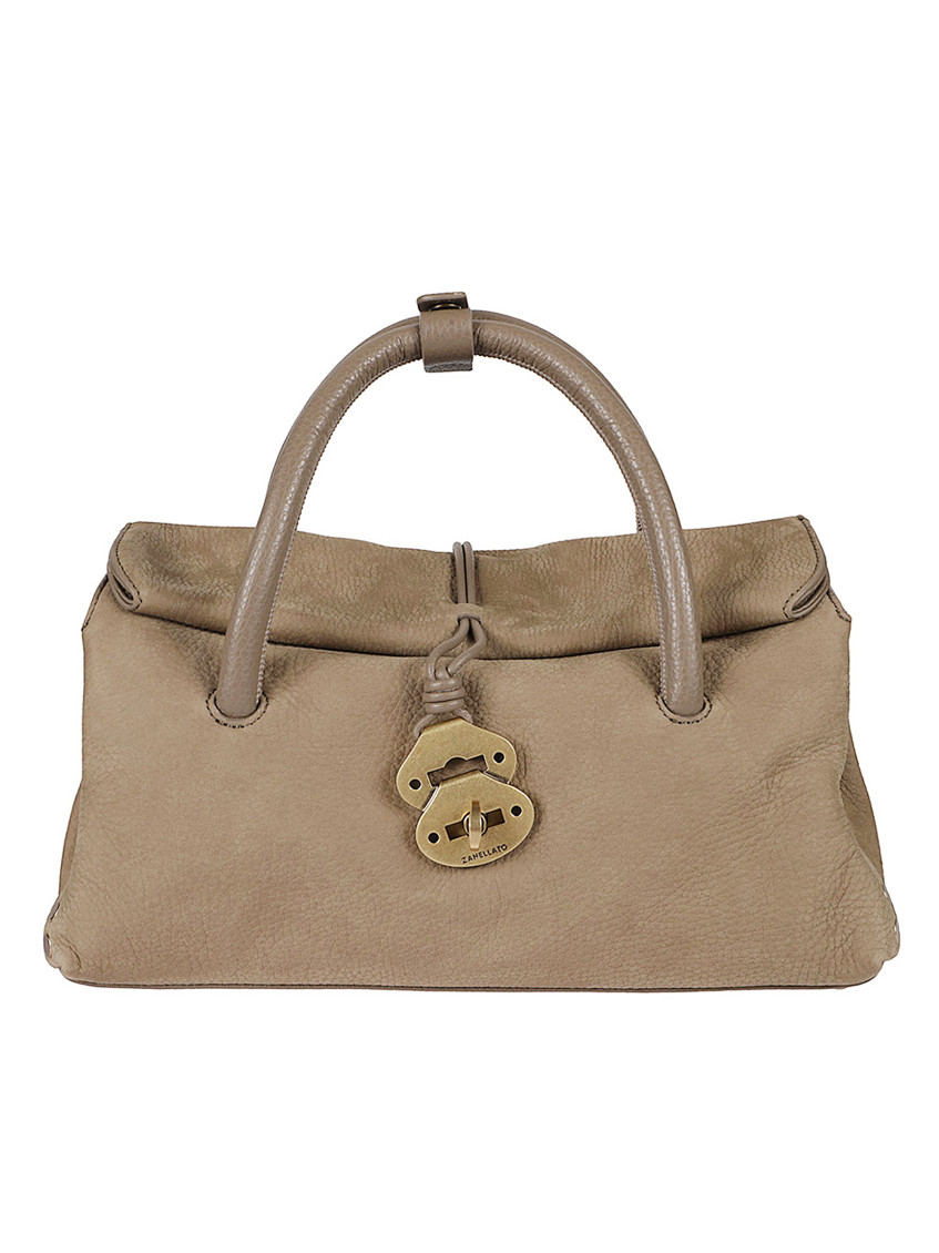 Zanellato Textured Soft Leather Shoulder Bag With Lock Closure In Gray