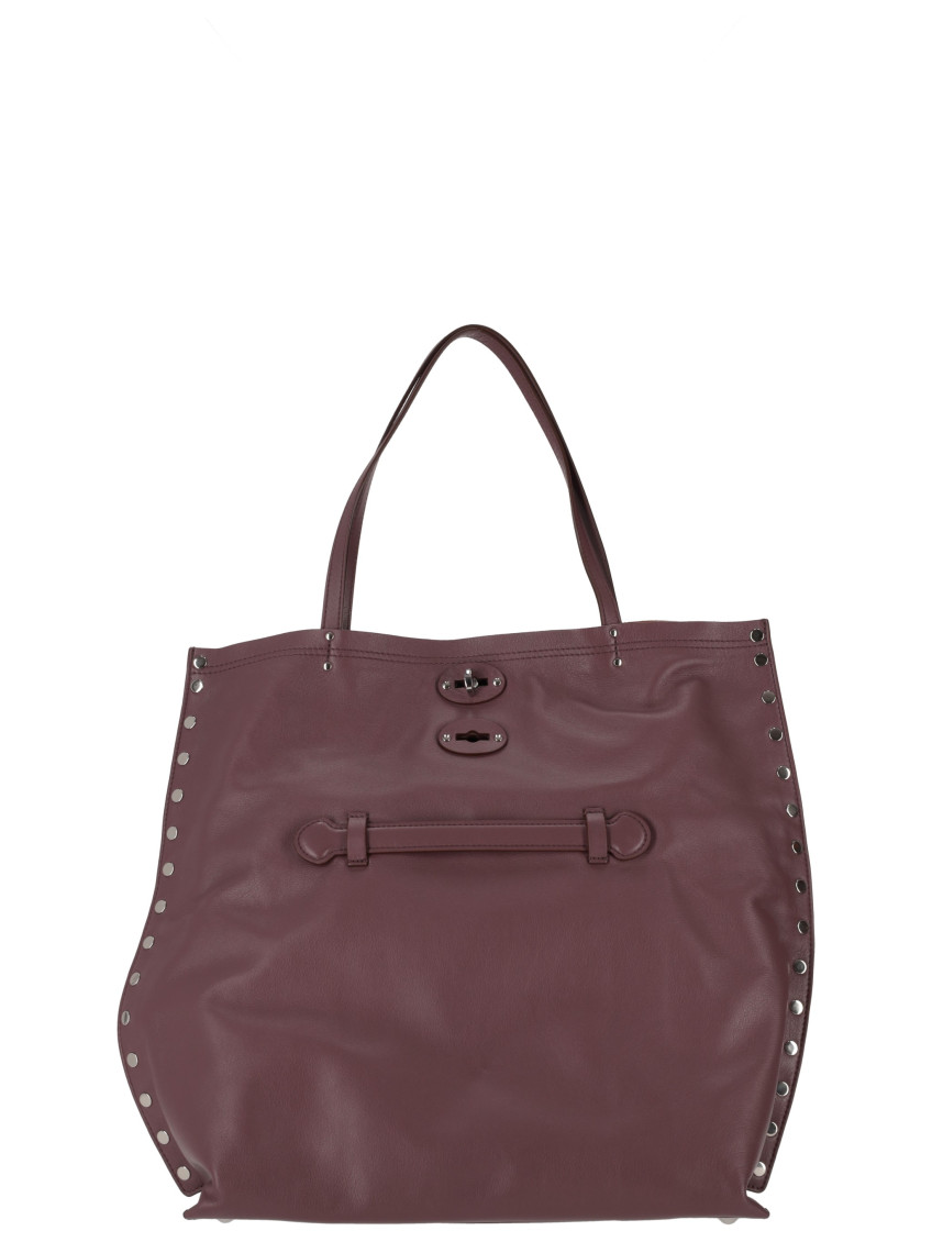 Zanellato Saeta Medium Leather Tote Bag With Studded Detailing In Purple