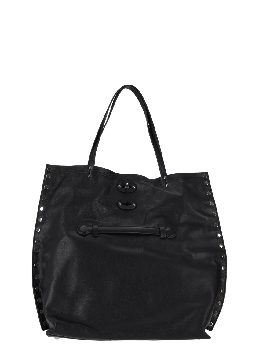 Zanellato Black Leather Tote Bag With Decorative Studs In Black