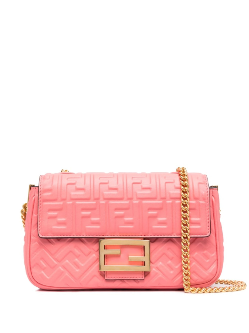 Fendi Baguette Chain Ff Leather Midi Bag In Pink