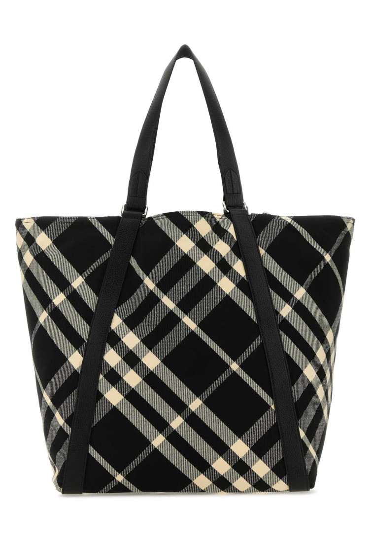 Burberry Large Check Tote Bag In Black