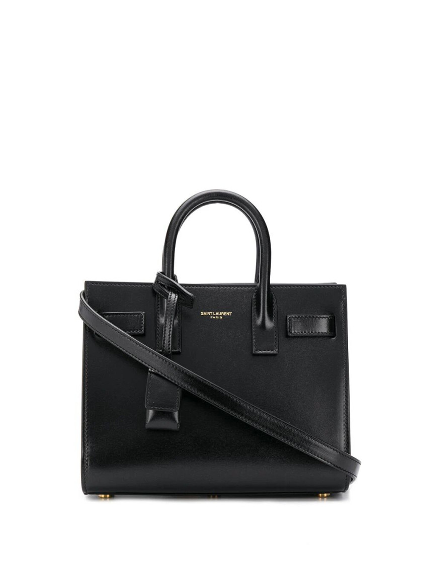 Saint Laurent Small Black Leather Handbag With Accordion Sides For Women In Black