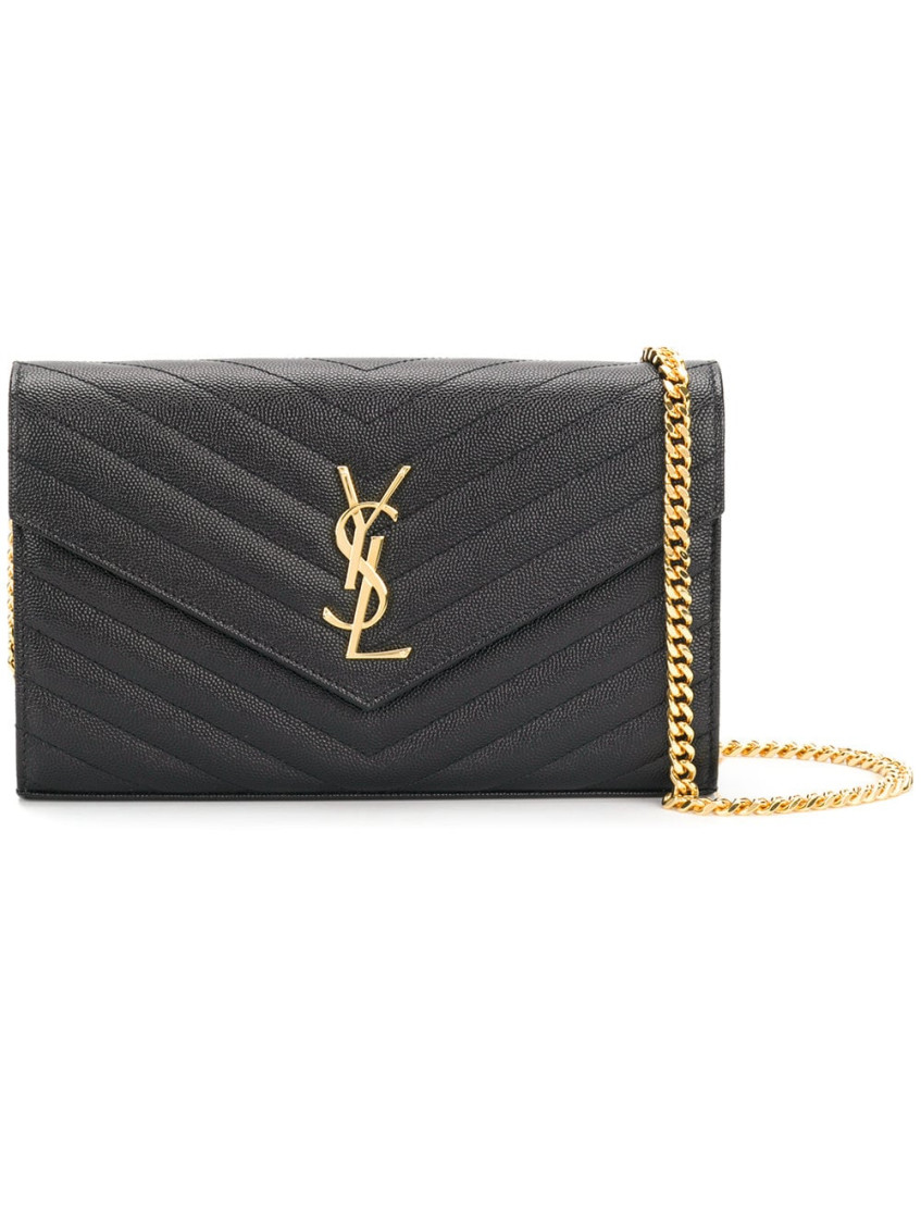 Saint Laurent Black Cassandre Chain Crossbody Bag In Black