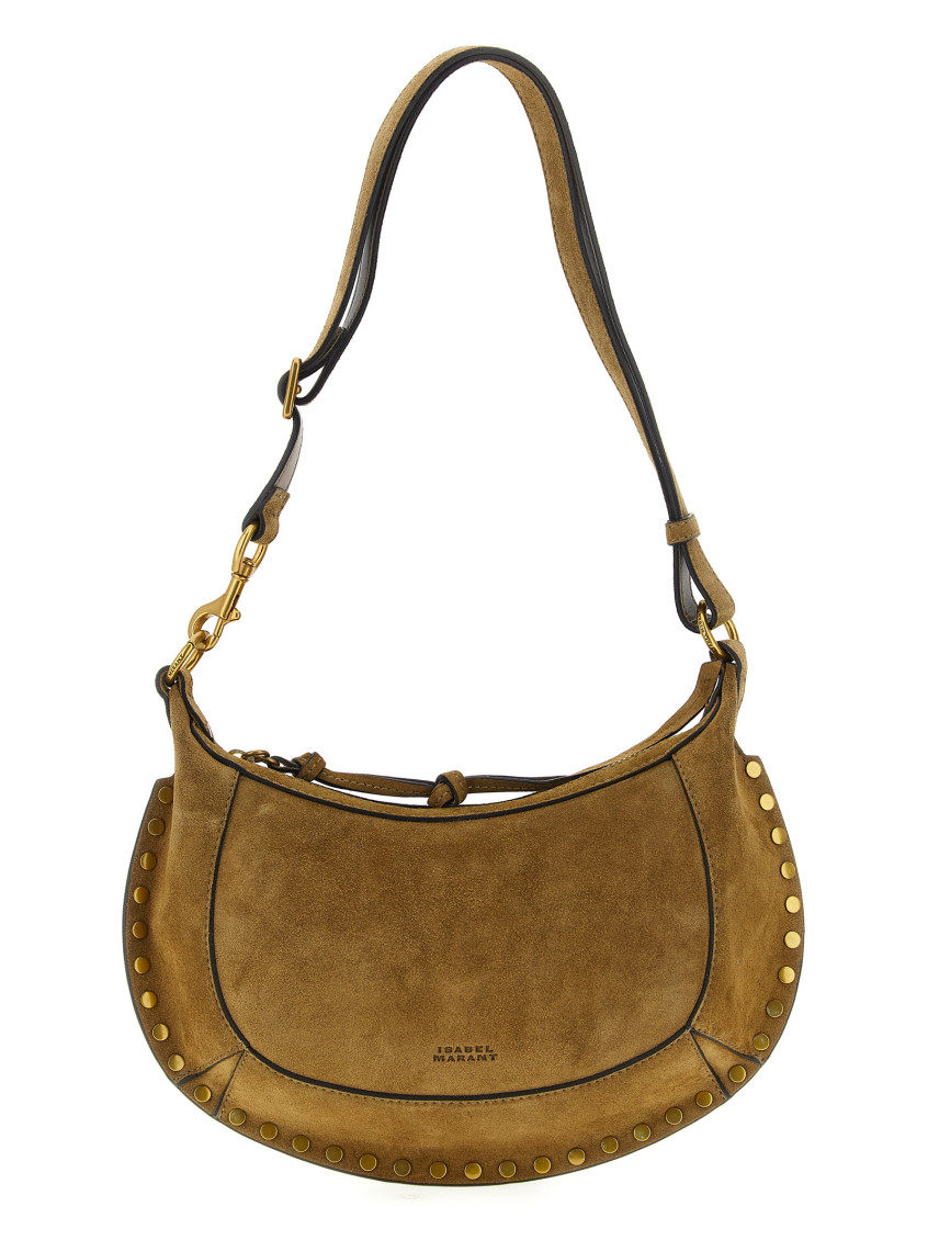 Isabel Marant Oskan Moon Studded Suede Shoulder Bag In Brown