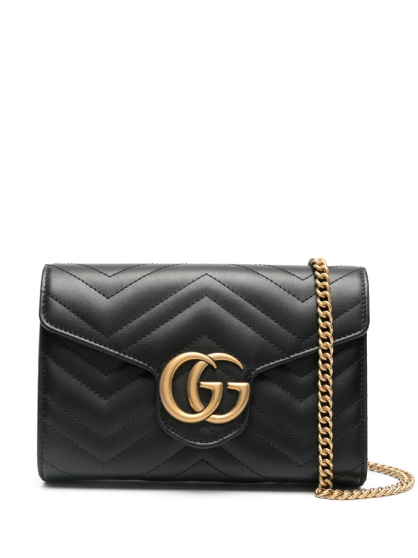 Gucci Quilted Leather Mini Bag Gg Marmont In Black