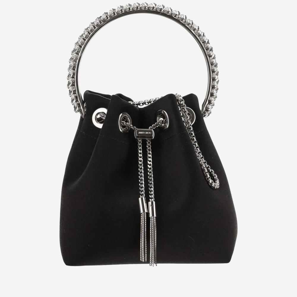 Jimmy Choo Bucket Bag With Chain Handle And Tassel Detail In Black