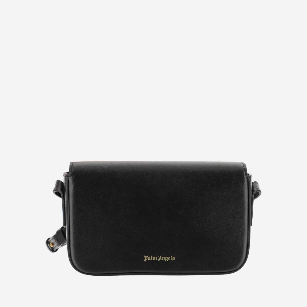 PALM ANGELS Black Leather Palm Beach Crossbody Bag