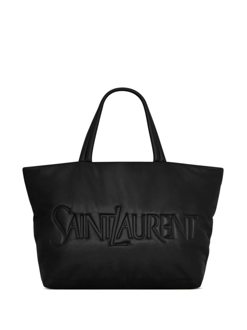 Saint Laurent Logo-debossed Leather Tote Hand Bag In Black