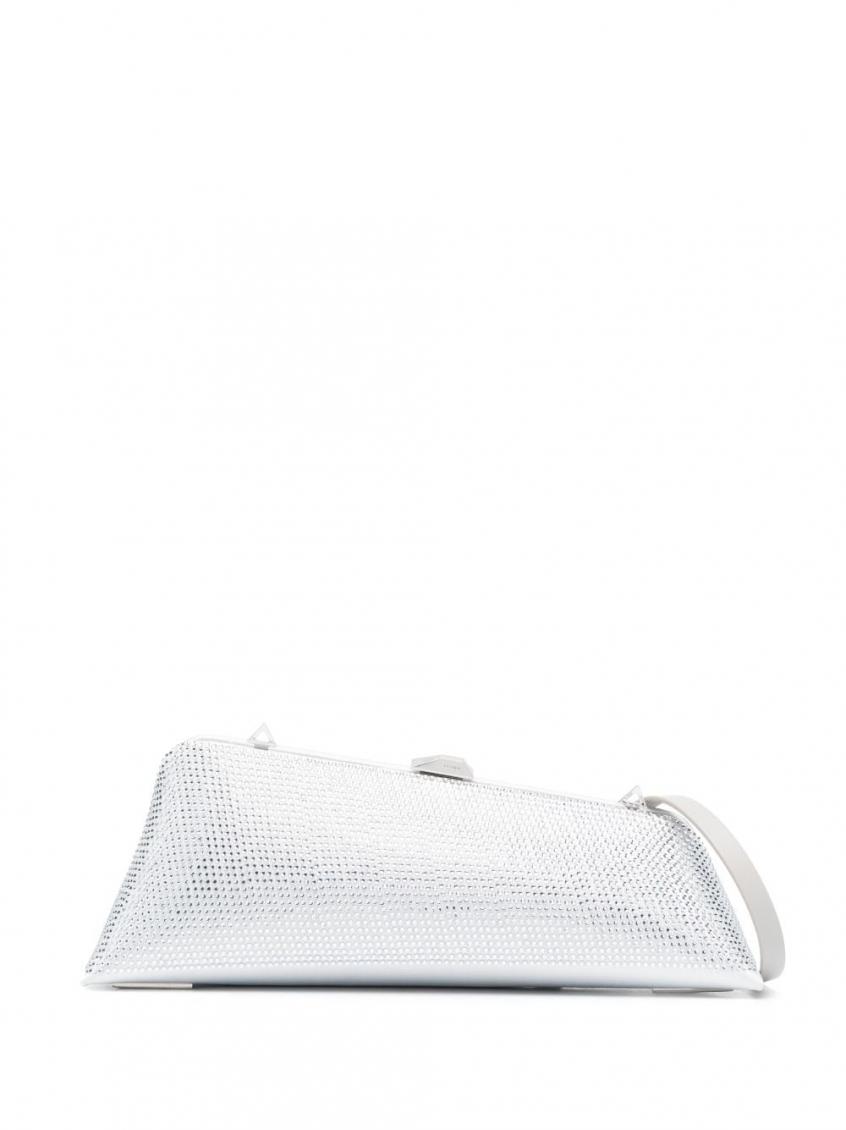 Attico Silver Nights Crystal-embellished Leather Clutch With Detachable Strap In Silver