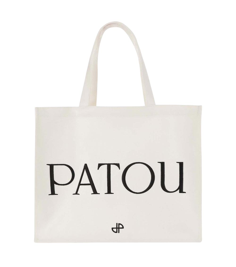 Patou Women Beige Large Cotton Canvas Tote Bag, Onesize Luxury Totes For Women Darveys In Beige