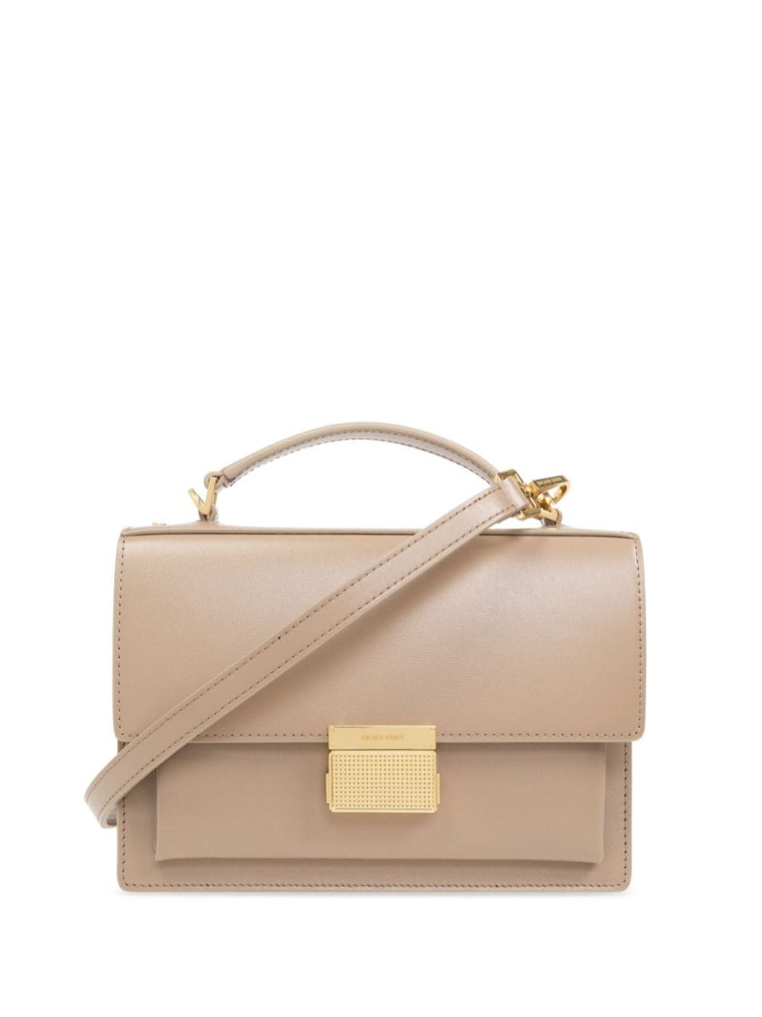 Golden Goose Deluxe Brand Structured Handbag With Gold-tone Clasp And Versatile Straps In Beige