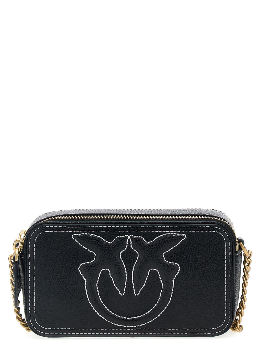 Pinko Borsa A Tracolla Nera Carrie Con Logo Love Birds In Rilievo In Black