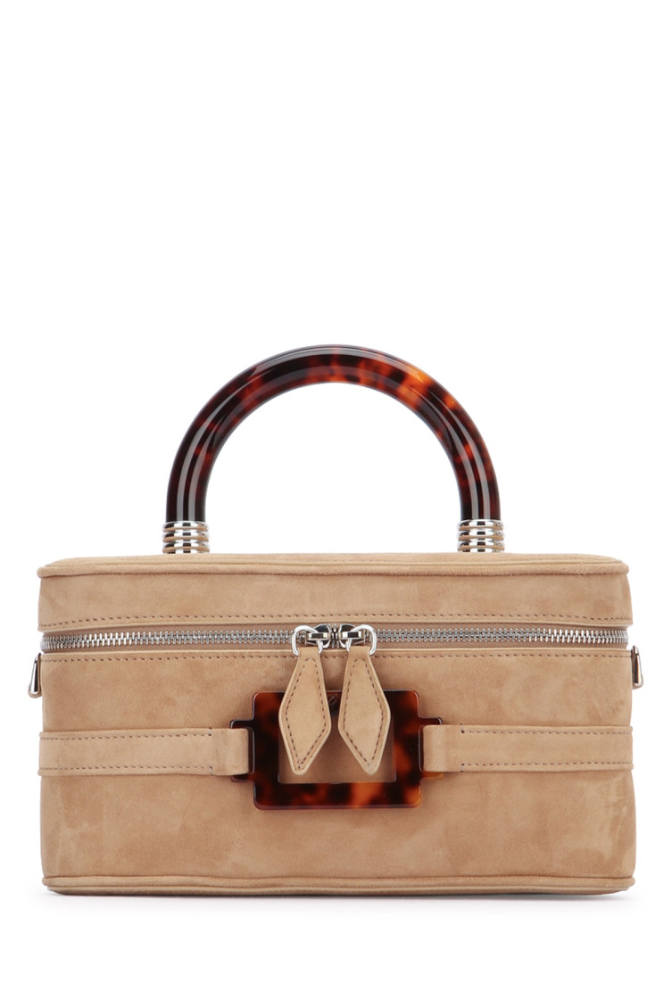Roger Vivier Belle Vivier Vanity Mini Buckled Suede Clutch In Neutral