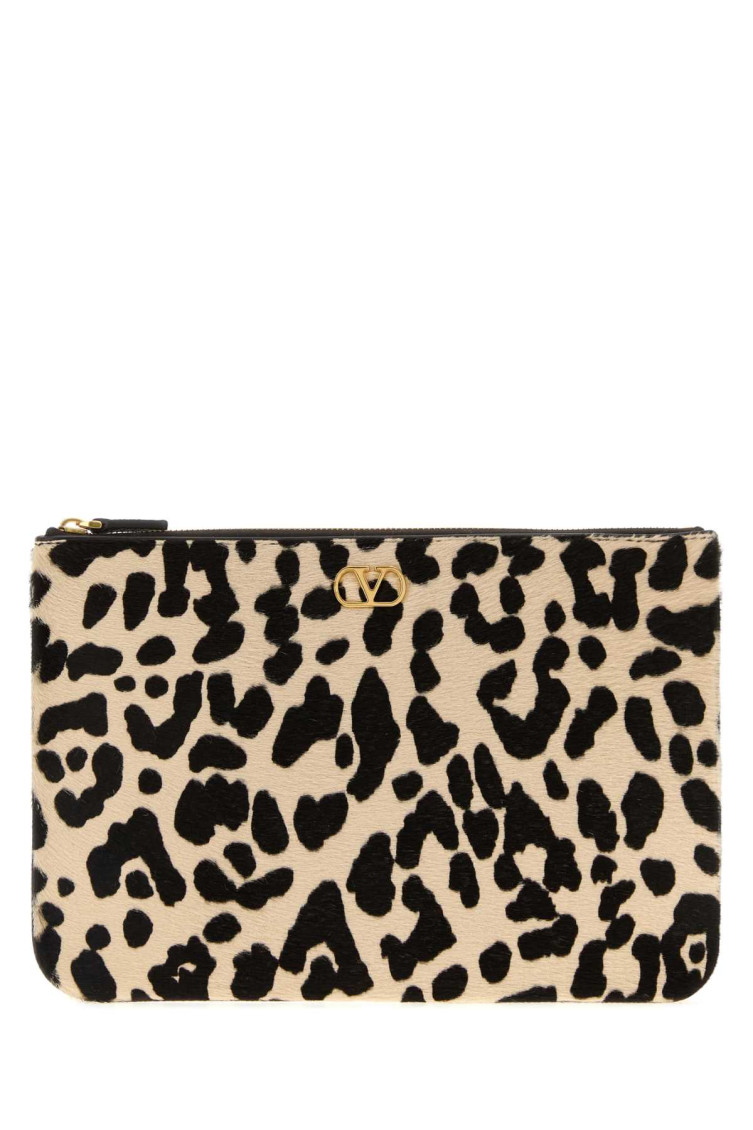 Valentino Vlogo Signature Medium Leopard-print Calf-hair Clutch In Multi