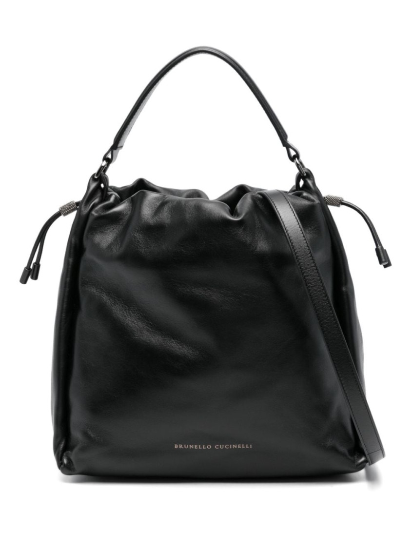 Shop Brunello Cucinelli Black Soft Leather Bucket Bag