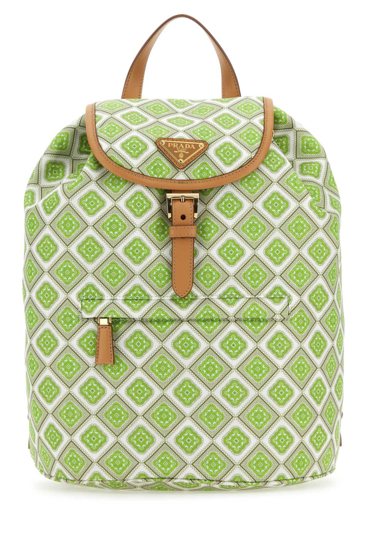 Prada Geometric-print Drawstring Backpack In Green
