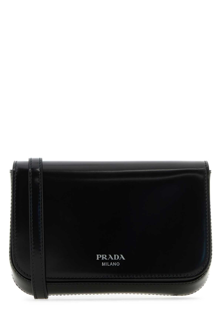 Prada Brushed Leather Mini-bag With Shoulder Strap In Black