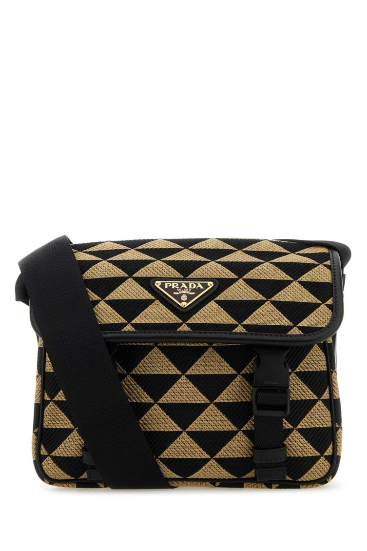 Prada Crossbody Bag With Embroidered Symbole And Geometric Pattern In Multicolor