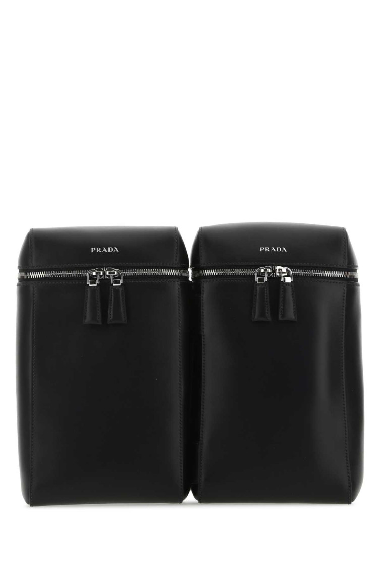 Prada Structured Leather Backpack With Logo Zipper Closure In Black