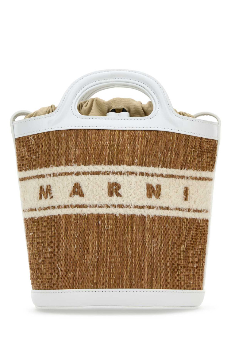 Marni Women Two-tone Raffia And Leather Tropicalia Bucket Bag In Multicolor