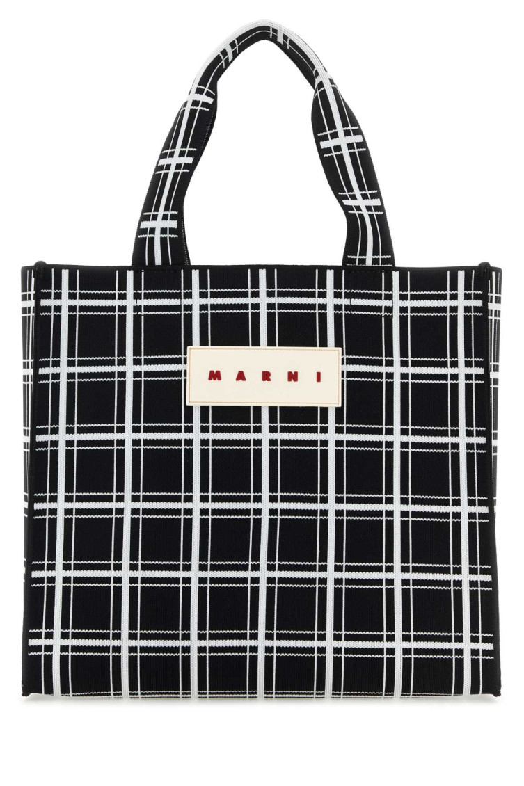 Marni Black Embroidered Jacquard Shopping Bag for Men Online USA 