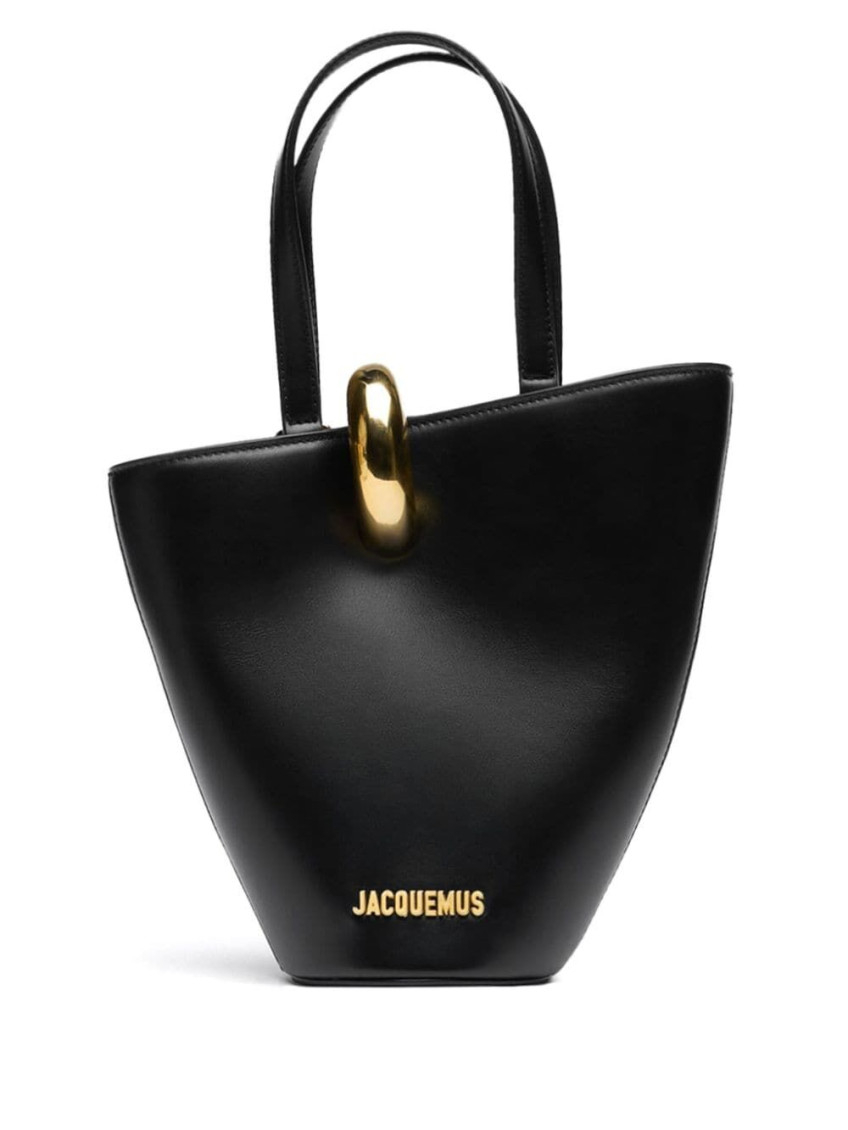 Jacquemus The Medium Bambola Asymmetric Leather Bucket Bag In Black