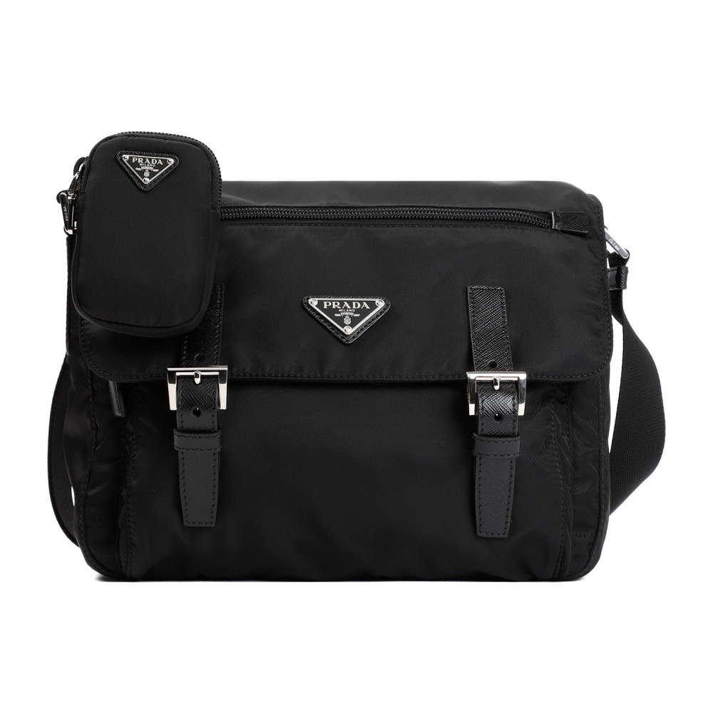 Prada Black Re-nylon Messenger Bag In Black