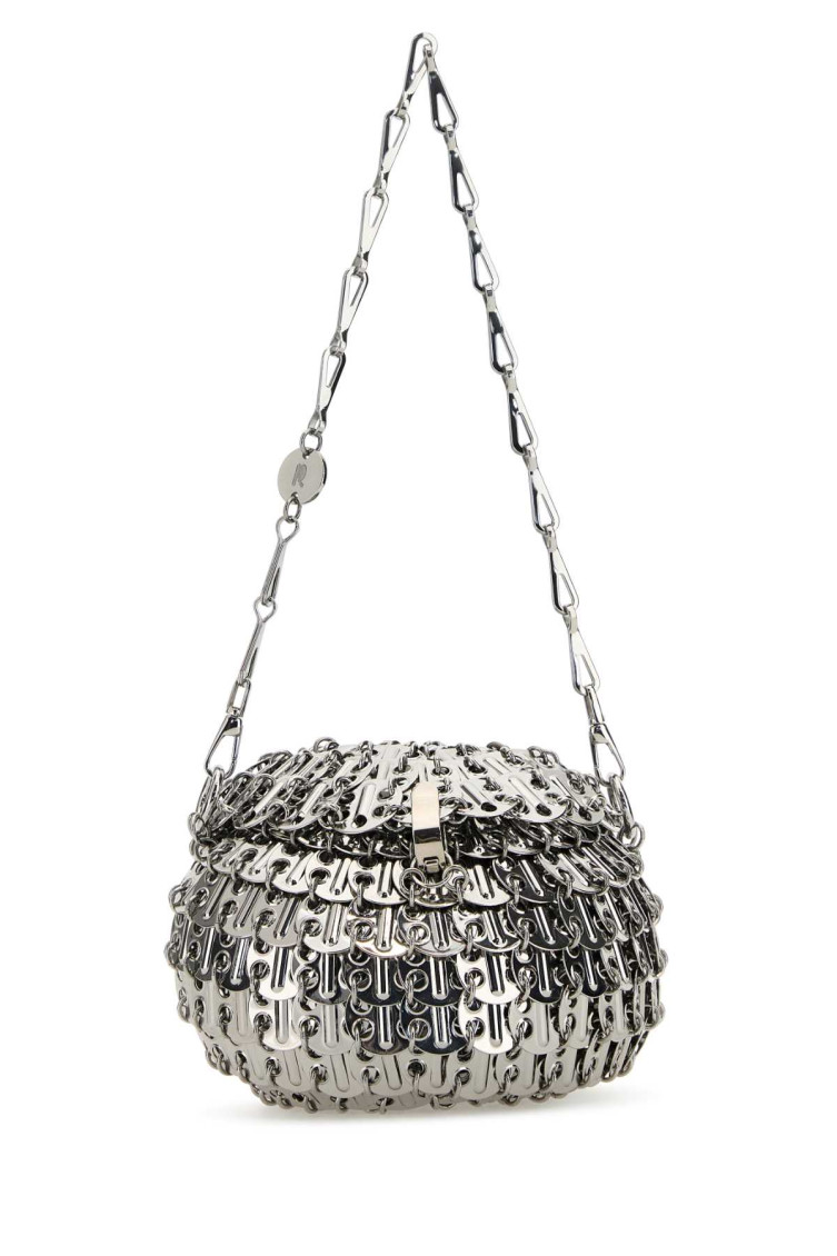 Rabanne Mesh Shoulder Bag With Metal Chain Strap In Silver