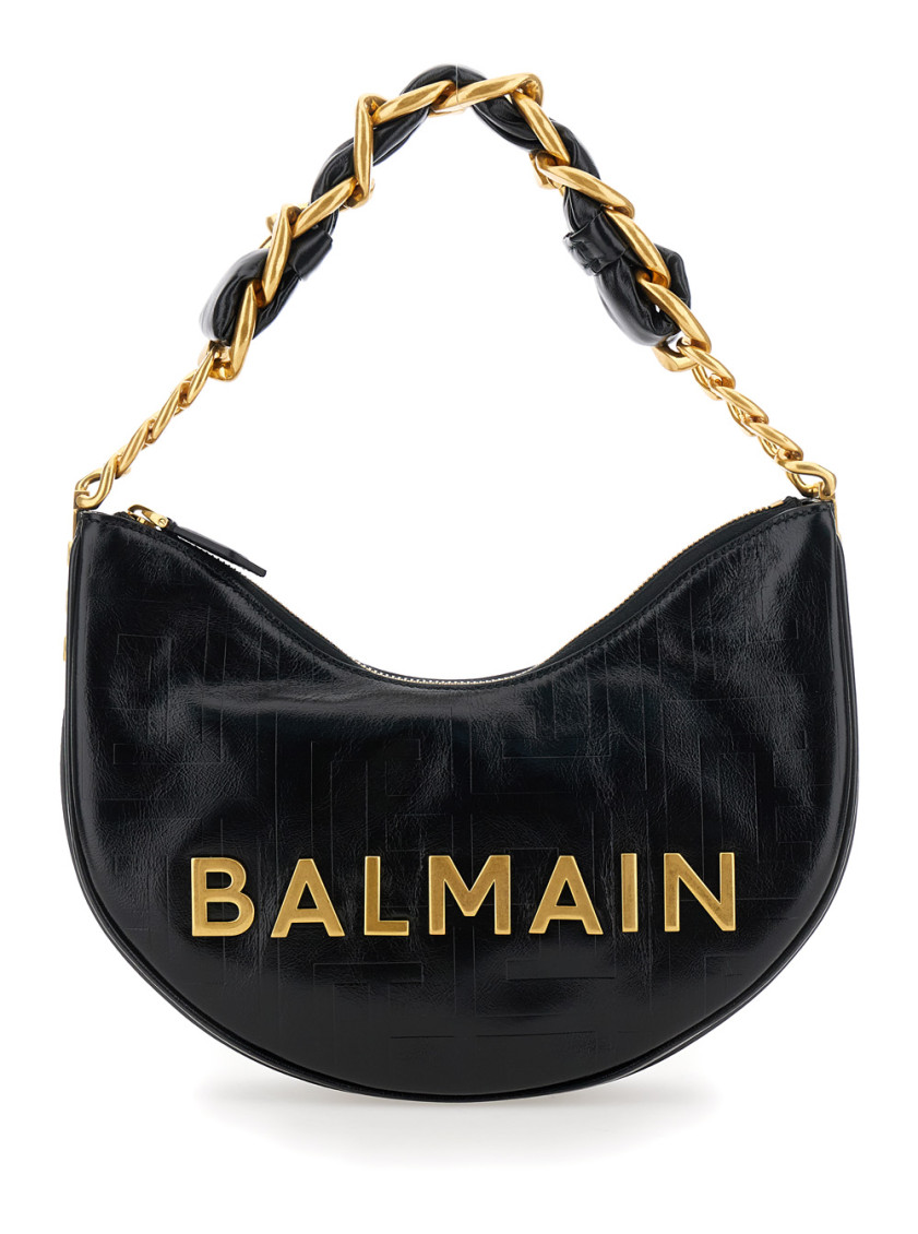 BALMAIN BLACK 1945 SOFT MOON SHOULDER BAG 
