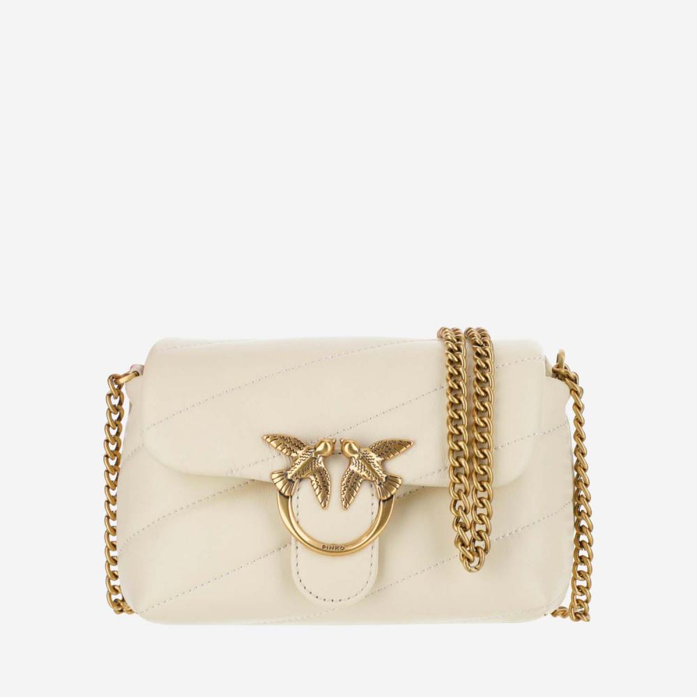 Pinko Baby Love Puff White Shoulder Bag With Diagonal Maxi Quilting In Leather Woman  In Beige