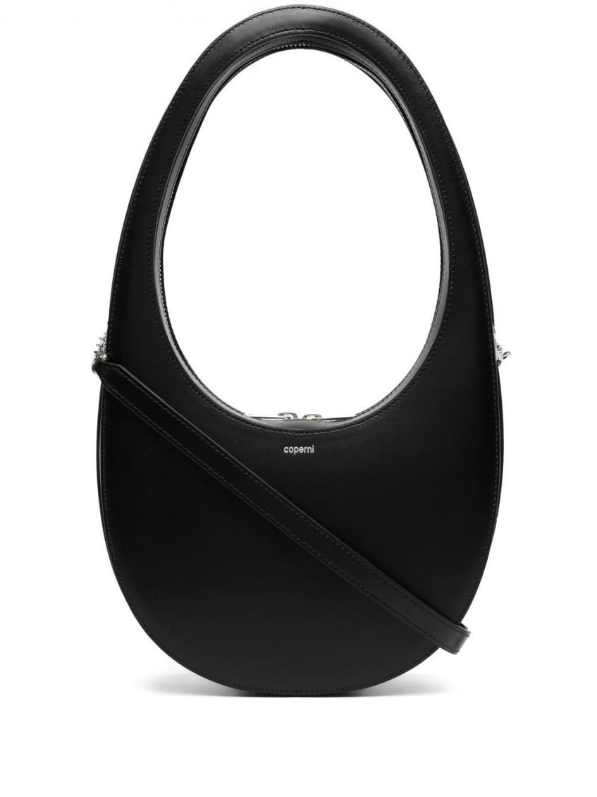 Coperni Leather Shoulder Bag With Croco Print In Black
