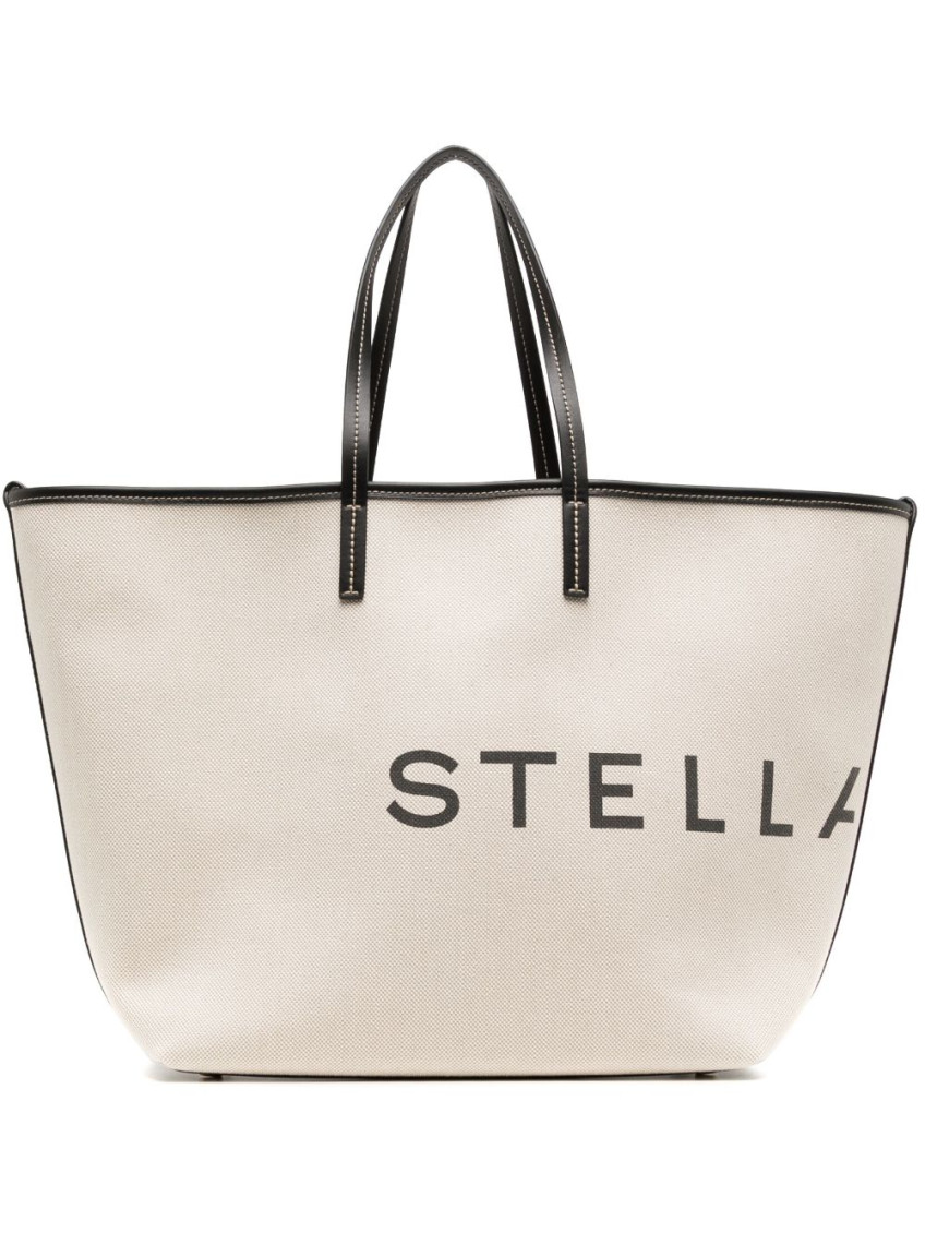 STELLA MCCARTNEY BEIGE LOGO CANVAS TOTE BAG 