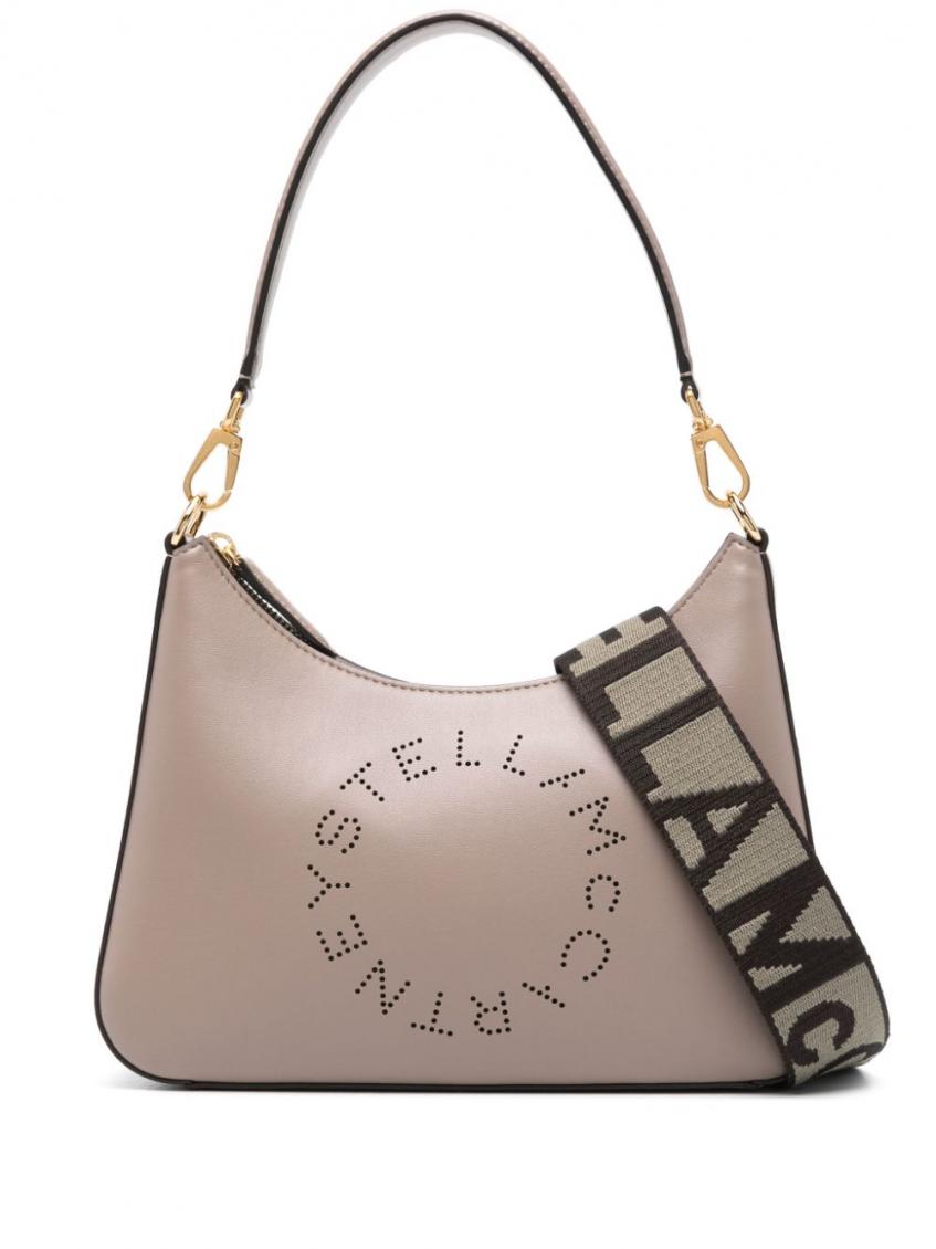 Stella Mccartney Small Perforated Logo Shoulder Bag In Beige