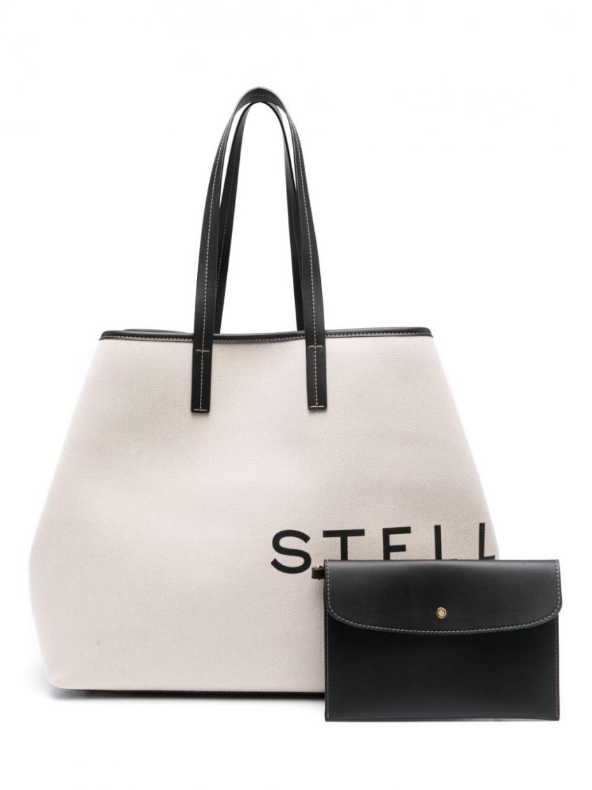 【STELLA MCCARTNEY】Ecru cotton-blend tote bag with logo Stella McCartney Beige Logo Canvas Tote Bag for Women Online