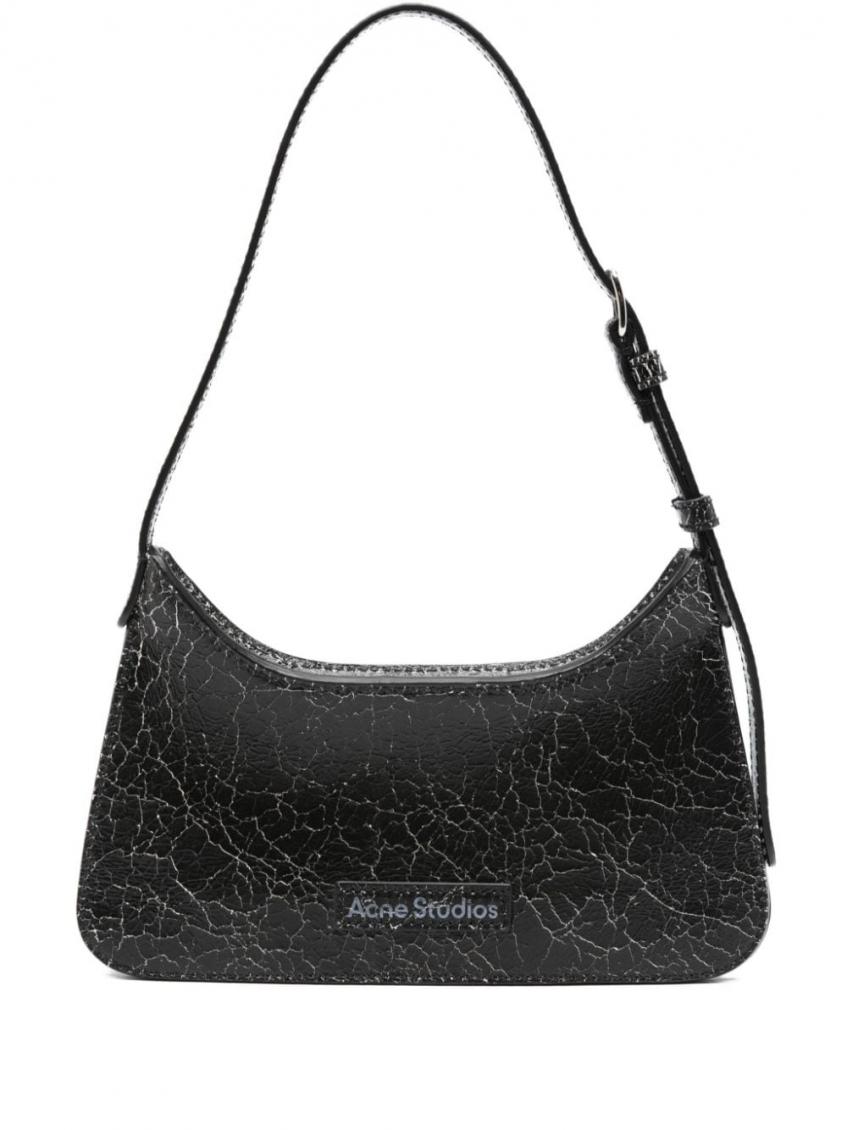 Acne Studios Mini Platt Crackled Leather Shoulder Bag In Black