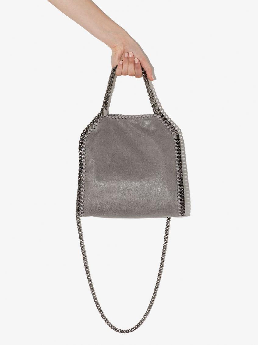 トートバッグ Stella McCartney Light grey Falabella mini bag Women SILVER Cracked Metallic Falabella Tiny Tote Bag