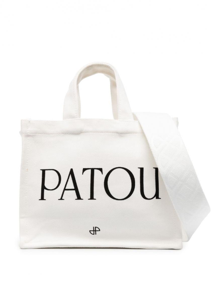 Patou Beige White Logo Satchel Bag In Beige