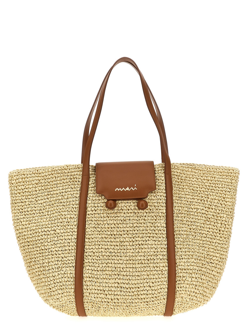 Marni Medium Natural Raffia-effect Trunkaroo Beach Bag In Beige