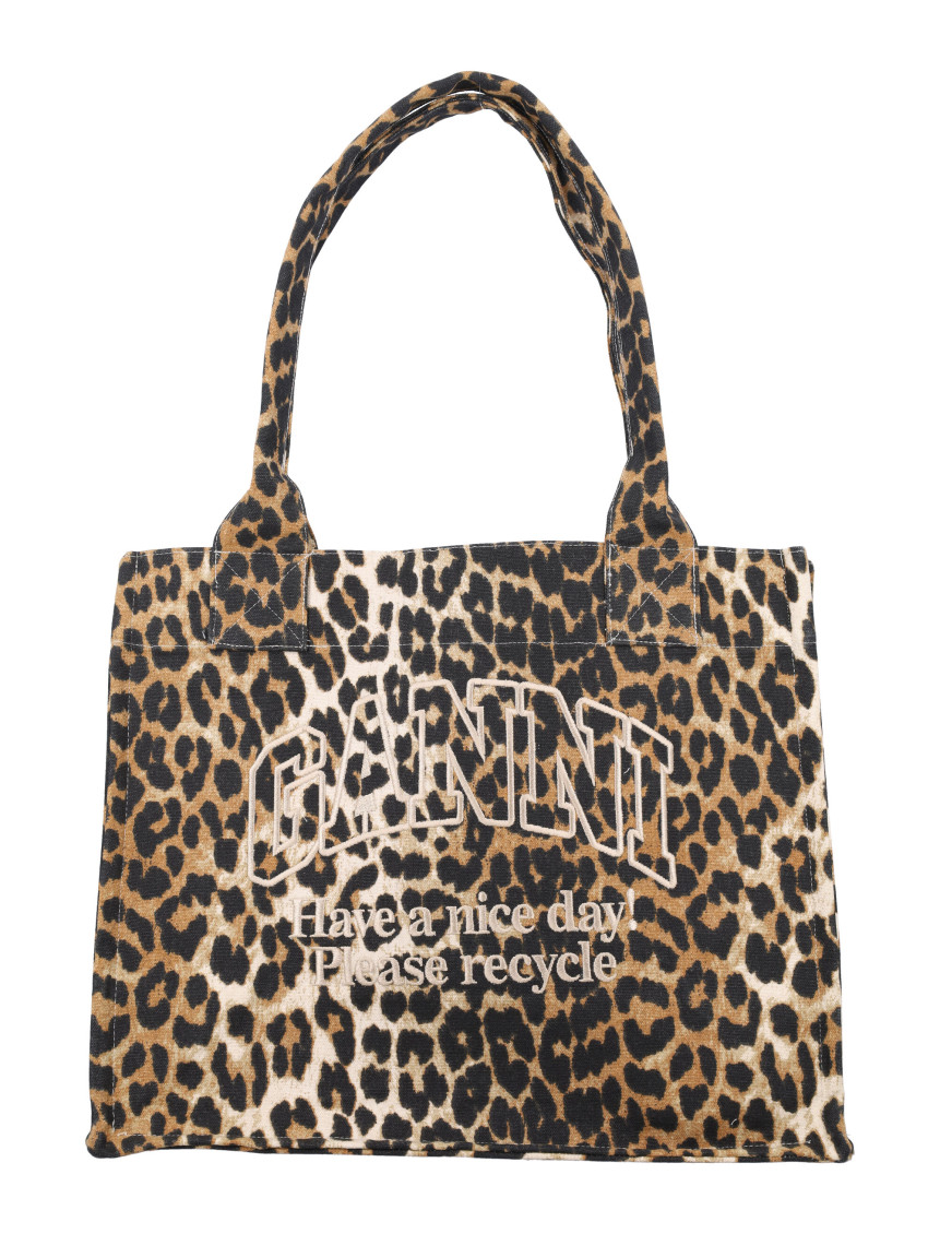 Ganni Leopard-print Canvas Tote Bag
