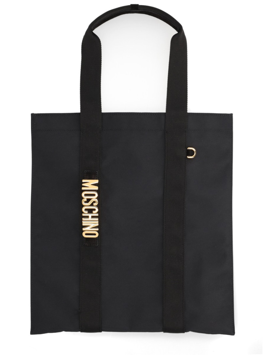 Moschino Tote Bag Rectangular Shape Dual Handles In Black