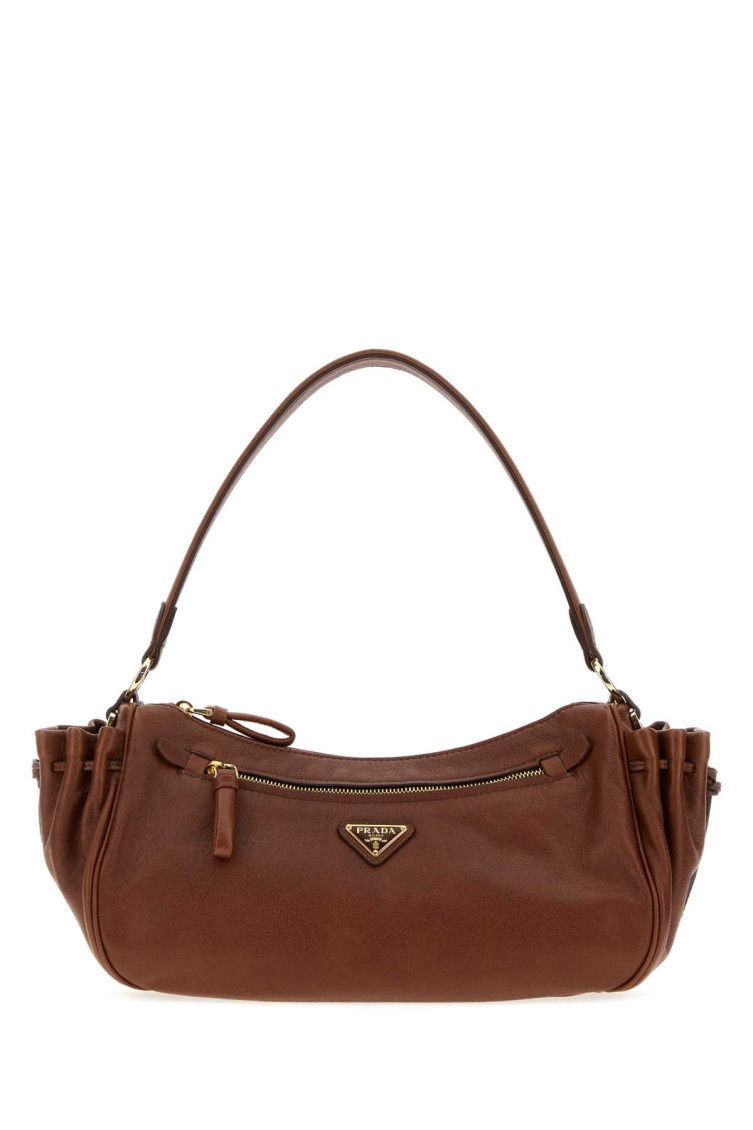 Prada Brown Logo Medium Shoulder Bag In Brown