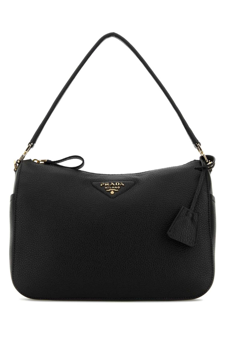 Prada Black Leather Medium Shoulder Bag In Black