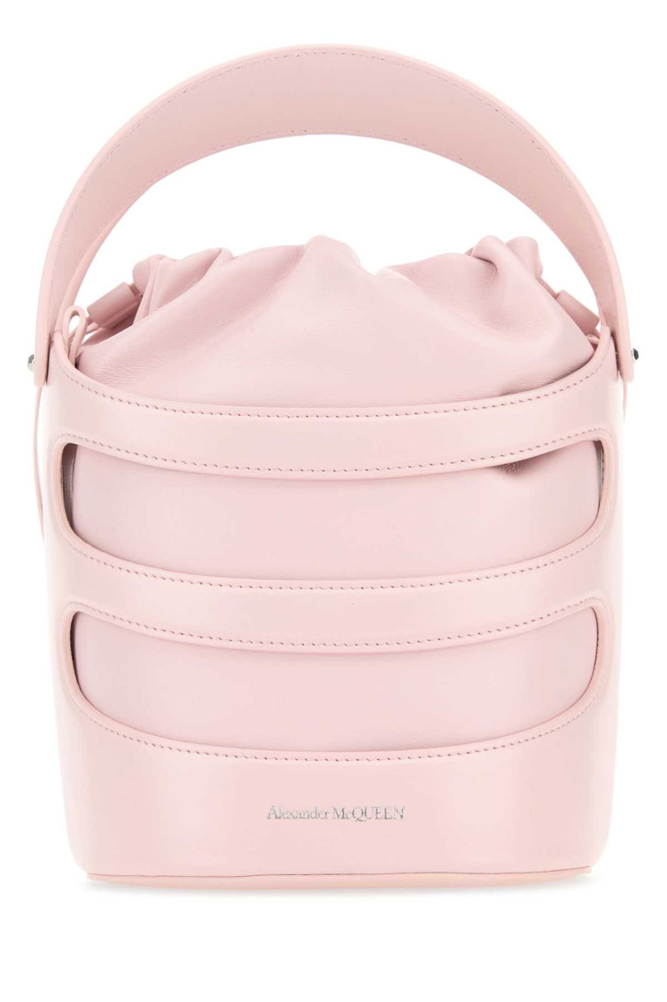 Shop Alexander Mcqueen Pastel Pink Leather The Rise Bucket Bag