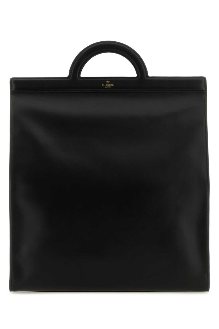 Valentino Adjustable Calfskin Tote Bag With Detachable Strap In Black