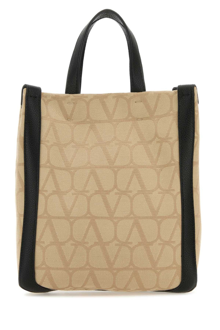 Valentino Beige V Logo Jacquard Tote Bag In Beige